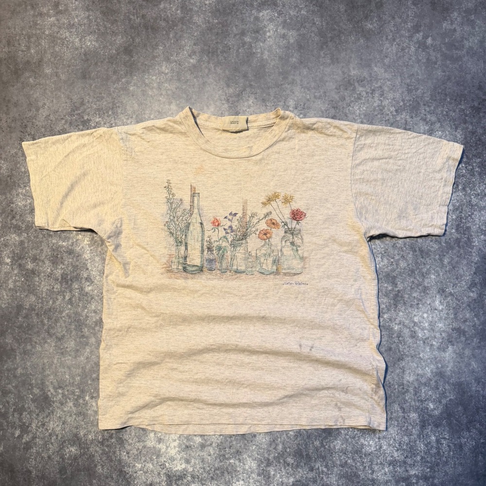 Vintage Northern Reflections Floral Graphic T-Shirt Gray Women's Medium Flowers